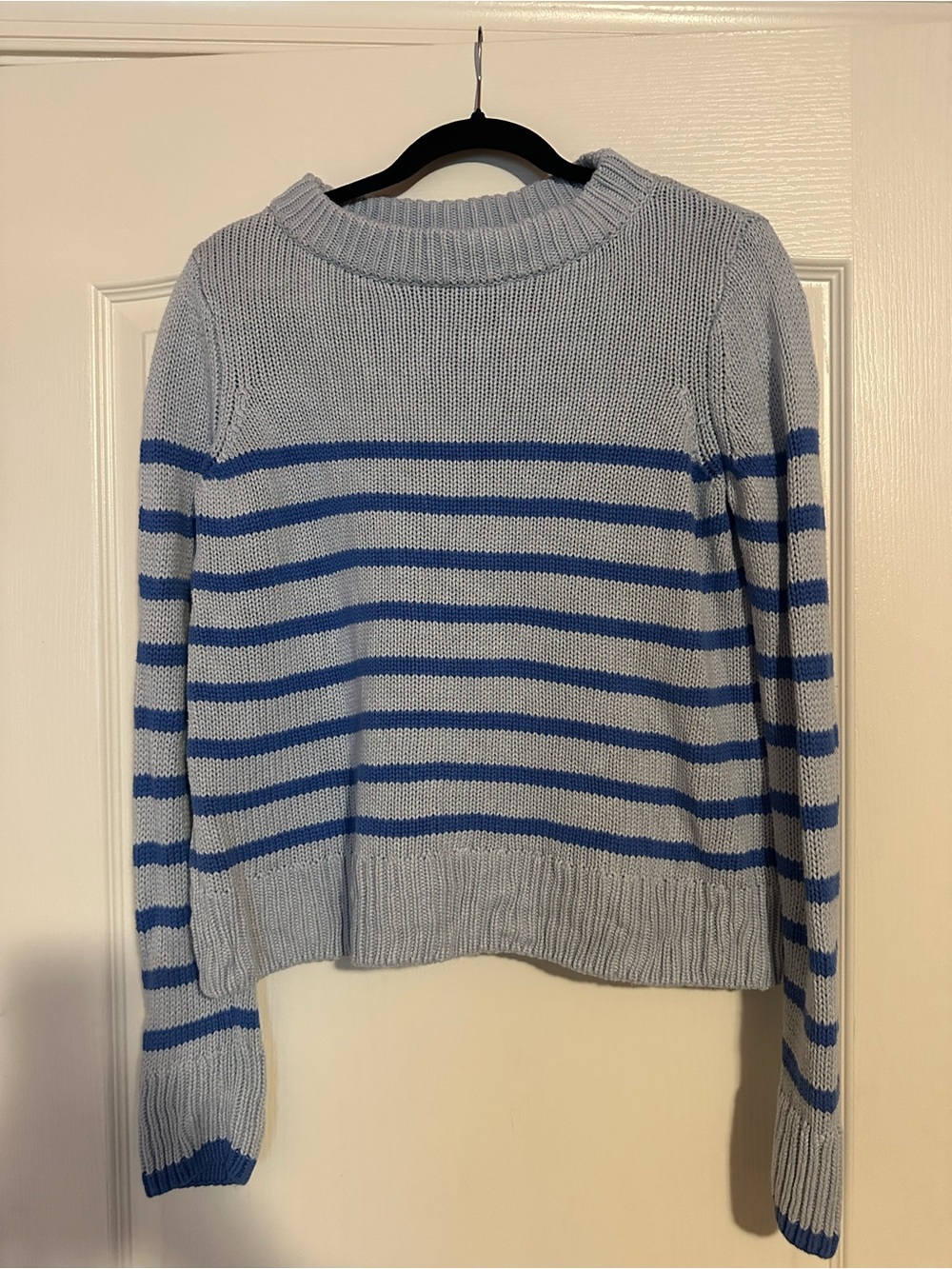 Elie Tahari Light Blue and Royal Blue Striped Crewneck Sweater